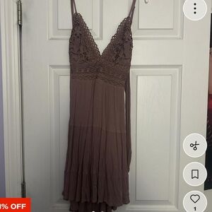 Brown Lace Trim Dress